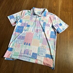 Chubbies Polo Shirt Mens Large Multi Good Pastel City Architecture Performance